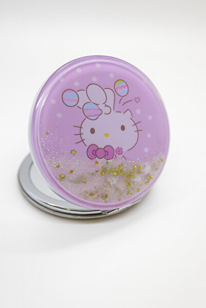 MakeWell Hello Kity Tasarımlı Akışkan Simli Çift Taraflı Büyüteçli Yuvarlak K...