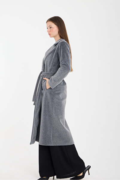 ensade Belted Double-Breasted Collar Half-Lined Winter Foxy Long Coat