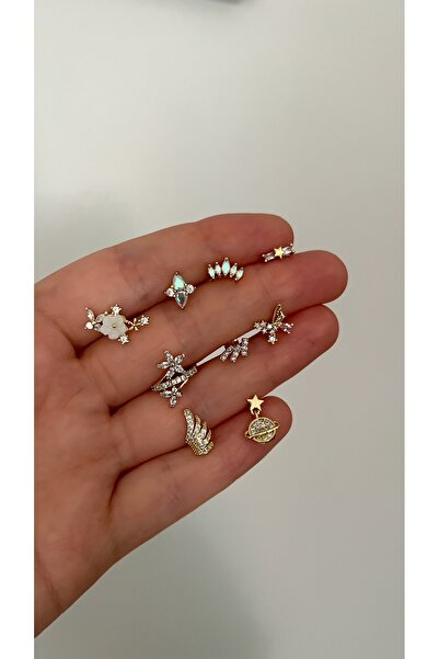 SU PERİSİ TAKI BİJUTERİ Cerrahi Çelik Gold Zirkon Taşlı Hologramlı Lotus Model Piercing ,Tragus,Helix