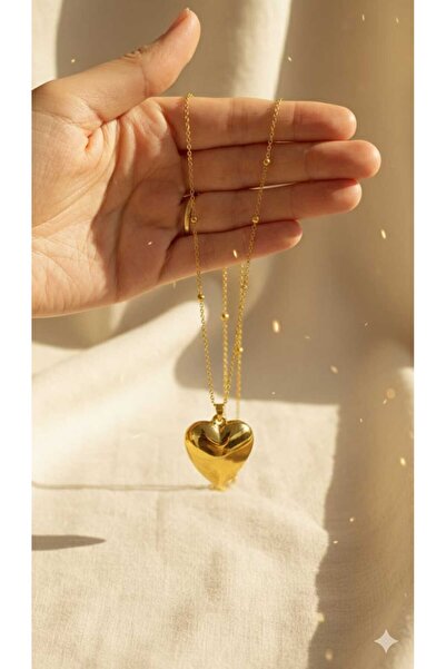 H&C STYLİNG Altın Renk Top Zincir Büyük Kalp Vip Solmaz Kararmaz Çelik Kolye
