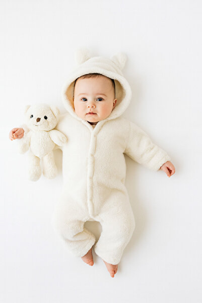 AKİ MODA KİDS Unisex Hooded Lamb Jumpsuit