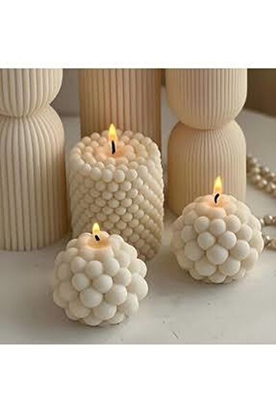 Hane216 Dekoratif 2 Adet Silindir Boncuk Bubble Mum ve 1 adet Top Bubble 3'Lü...