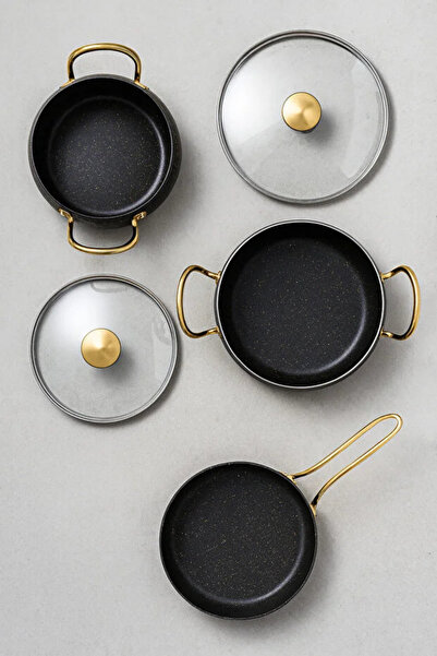 BUTİK1AVM 7 Piece Granada Granite Pot and Pan Set – 20 cm 2.5L, 24 cm 4.5L, 26 cm Oblate 3L, 26 cm Pan