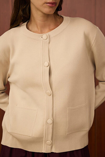 Merwish Bomber Mini Cardigan-Beige