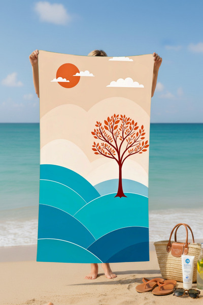 BETHA Sun Tree Patterned Cotton Beach Towel – Patterned Design – 75X150 cm