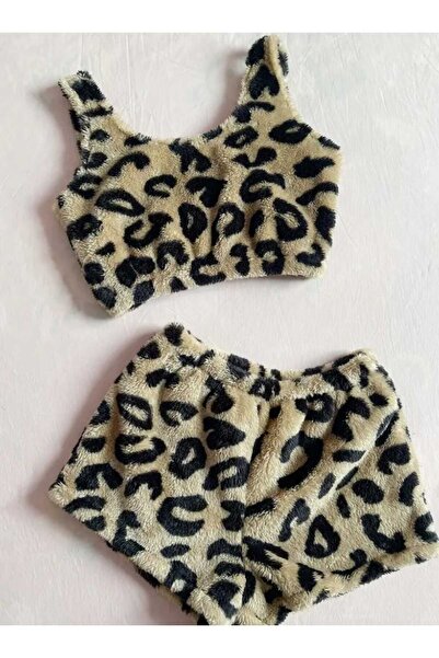 Es Sport Women's Plush Tank Top and Shorts Set, Leopard Pattern