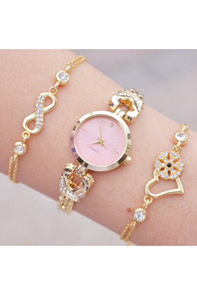 COLESİUM Gold Metal Kordon Kadın Saat Kombini 3605