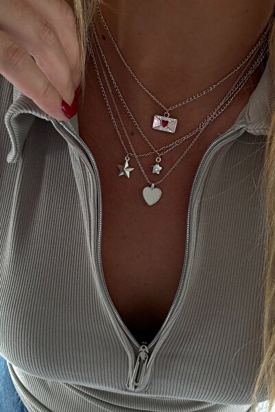 Trendy Butik Letter, Star and Heart Model Four-Piece Necklace Combination