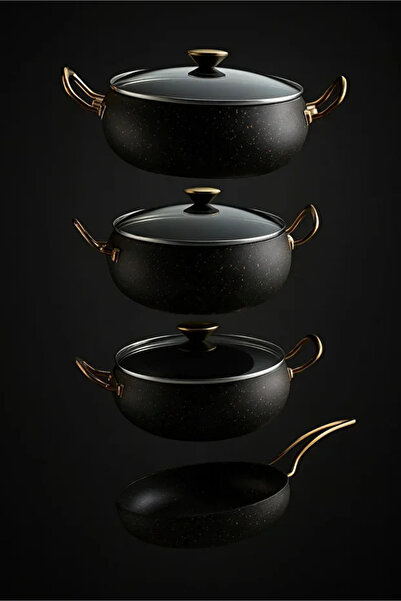 BUTİK1AVM 7 Piece Granada Granite Pot and Pan Set – 20 cm 2.5L, 24 cm 4.5L, 26 cm Oblate 3L, 26 cm Pan