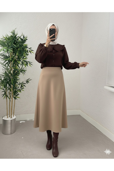 Genel Markalar Puf Scuba Kumaş Fermuarlı Tesettür Etek