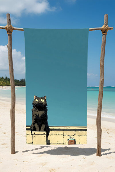 BETHA Sky Looking Cat Patterned Cotton Beach Towel – Patterned Design – 75X150 cm