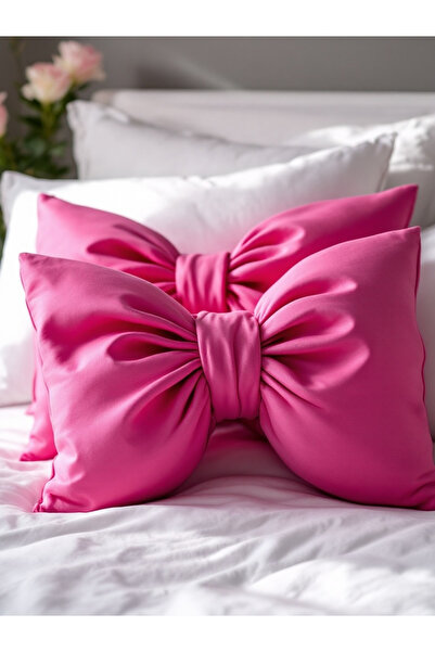 JACA Fiyonk Görünümlü İç Dolgulu Dekoratif Keten Kumaş Yastık Kurdele Hediye Kırlent Minder Seti (2 Adet)