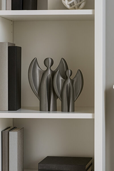 zebu3Design 2'li Modern Dekoratif Melek Biblo Seti | Gümüş Gri | Soyut Tasarı...