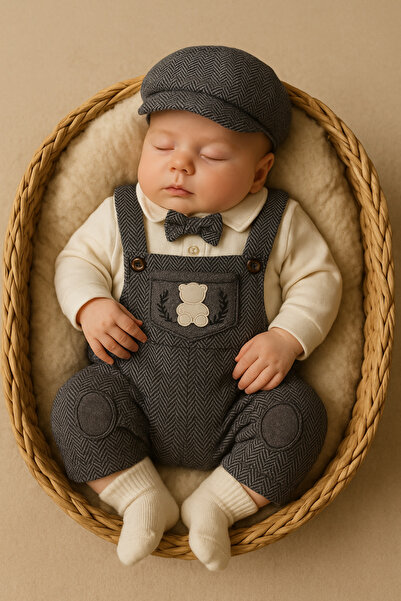 Minytrendy Baby Boy Newborn Romper Concept Shooting Boss Baby with Hat Gift Baby Suit Salopet