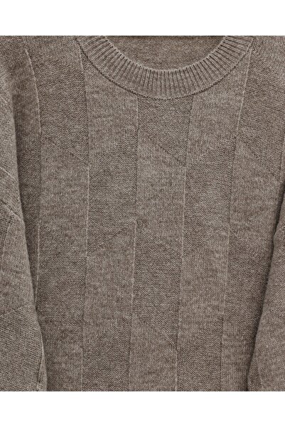 Modamorfo Round Neck Casual Patterned Knitwear Sweater -Toprak