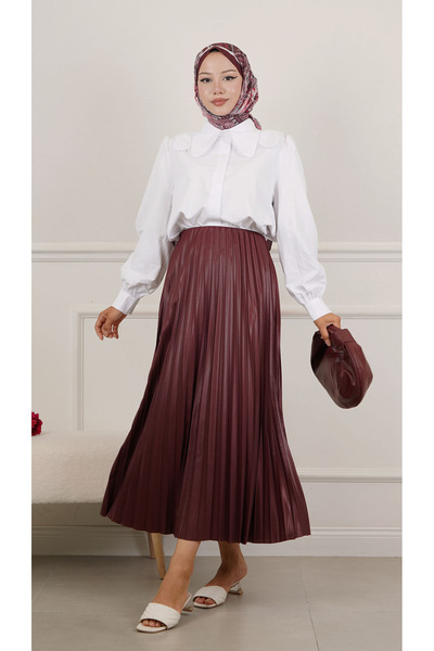 MODA Leather Look Pleated Skirt