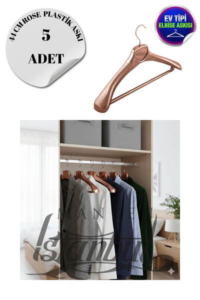 Manken İstanbul 5 komada kućnih 44 cm plastikovih vešalica sa premazom, vešal...