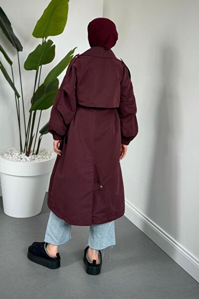 MERVEN AKYÜZ Haggy Çıtçıtlı Trençkot Vişne Çürüğü