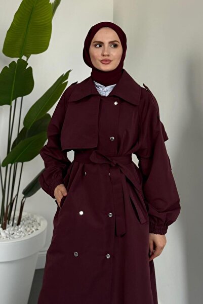 MERVEN AKYÜZ Haggy Çıtçıtlı Trençkot Vişne Çürüğü