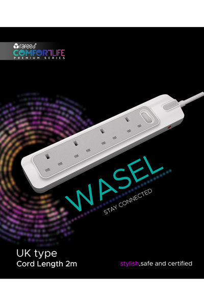 RAFEED Power Extension Cable 2 Meter 4 Sockets 230 V 13 A UK type 2990W