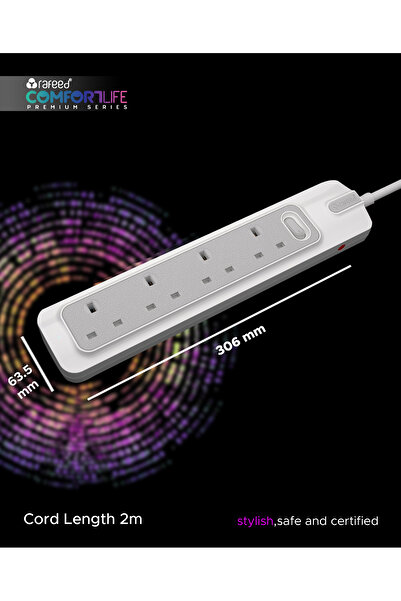 RAFEED Power Extension Cable 2 Meter 4 Sockets 230 V 13 A UK type 2990W