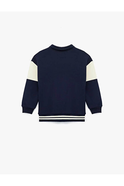 Koton Φούτερ για αγόρια με λεπτομέρεια με φερμουάρ, γιακά πόλο, μπλε ναυτικό 6Wkb10195Tk