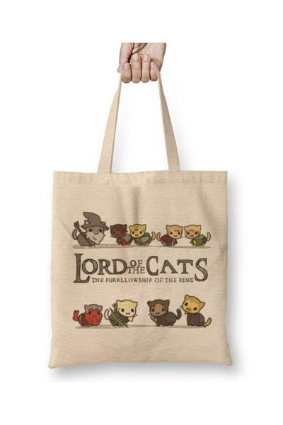 Toyaso Lord Of The Rings Cats Коти Біла тканинна сумка з довгими ручками Сумка для покупок Пляжна сумка