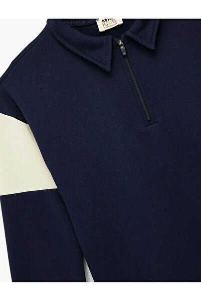 Koton Φούτερ για αγόρια με λεπτομέρεια με φερμουάρ, γιακά πόλο, μπλε ναυτικό 6Wkb10195Tk