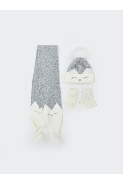 LC Waikiki LCW Pompom Detaliat Fete Esarfa Beanie și Mănuși (W5)