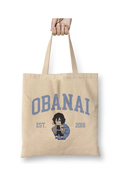 Toyaso Obanai Demon Slayer White Cloth Bag Long Handle Shopping Bag Beach Bag