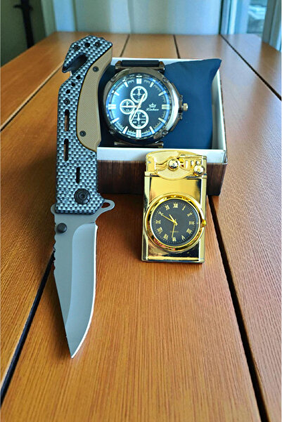 MERTCAN KNİFE 3lü set saatli çakmak erkek kol saati outdoor av ve kamp bıçağı...