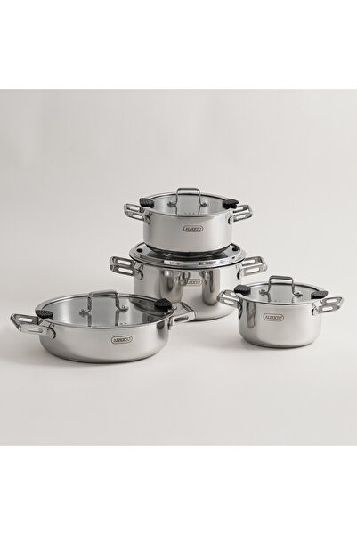 Alberto طقم أواني طهي من الفولاذ المقاوم للصدأ، 8 قطع، فضي