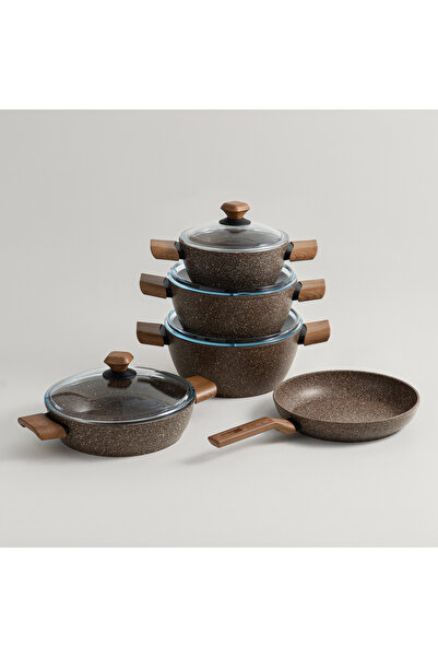 Alberto طقم أواني طهي من الألومنيوم مكون من 9 قطع، لون بني