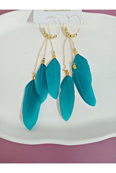 mos&more Blue Feather Lightweight Long Women's Earrings
