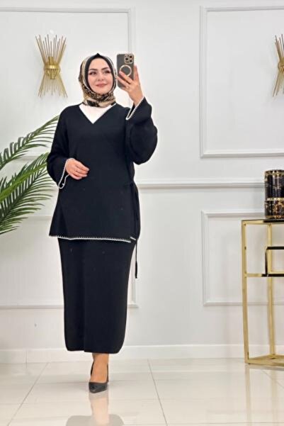 Enans Design طقم تونيك وتنورة ثنائي K بأزرار على الجهتين ميموزا