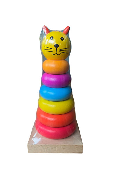 OEM Joc educativ de stivuit din lemn, pisică, cu 6 inele colorate, pentru copii