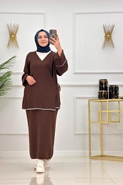 Enans Design طقم تونيك وتنورة ثنائي K بأزرار على الجهتين ميموزا