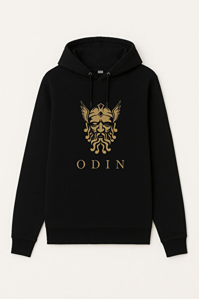 MODA Nordic God Odin B cu imprimeu Hanorac negru pentru adulți K cu glugă Swe...