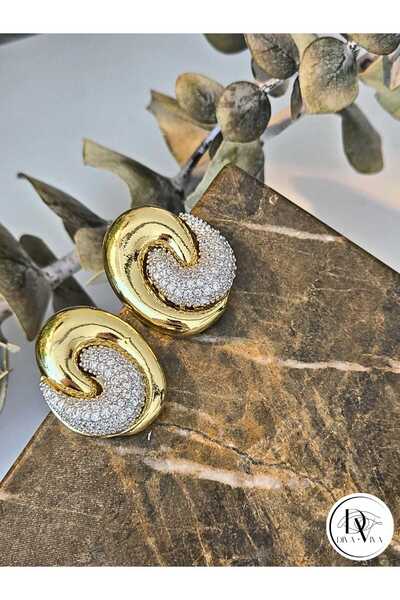 DivaViva Glow Earrings – Gold Kaplama Sarmal Taş Detaylı Kadın Küpe (KOD-322)