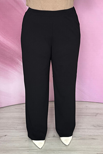 MOSK Pantalon clasic negru din crep elastic