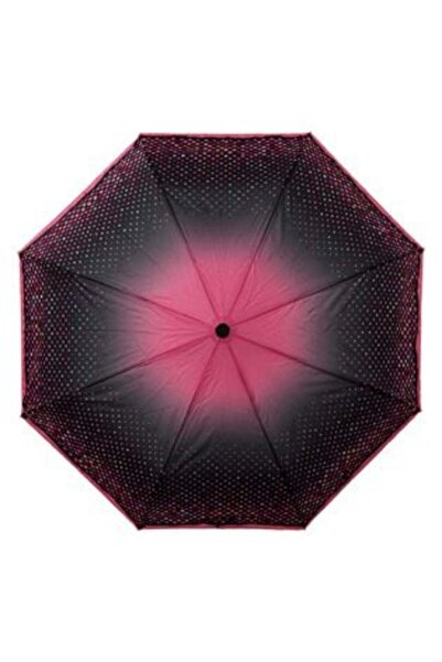 OEM Automatic Folding Black Rain Umbrella with Fuchsia Polka Dots & Strap 32.5 cm
