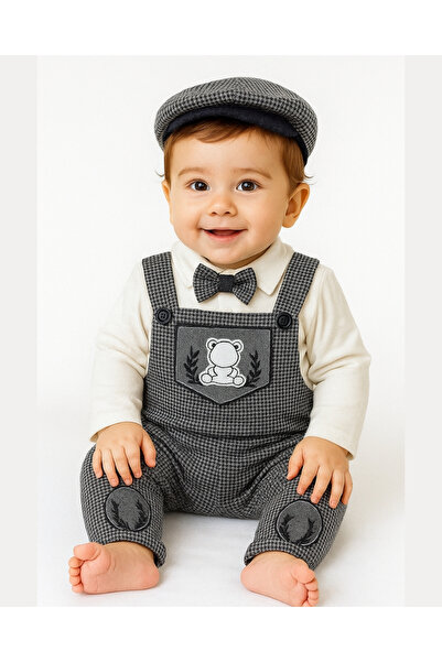 BYMURAT BABY Baby Boy Stylish Romper Set - Bow Tie Bodysuit and Cap Hat - 0-12 Months