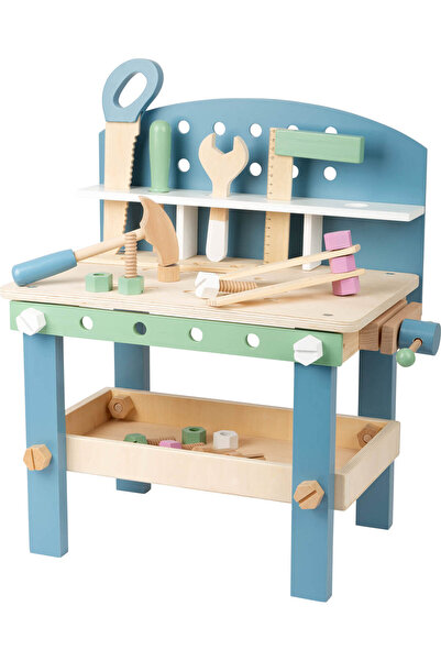 Small Foot Banc de lucru compact, din lemn, albastru, Joc de rol, Jucarie edu...