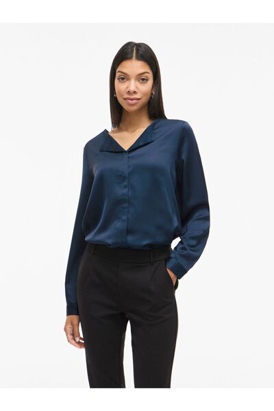 VILA Langarmhemd VIELLETTE V-Ausschnitt