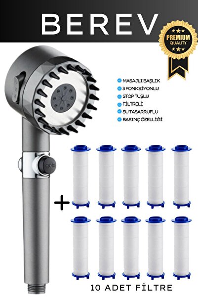 Berev Yüksek Basınçlı Masaj Taraklı 3 Kademeli Aç Kapa Su Tasarruflu Filtre H...