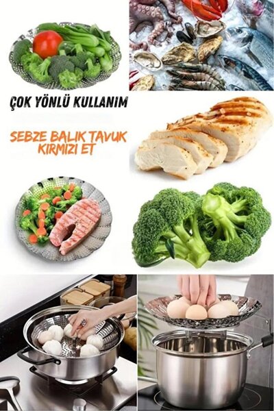 Shopura Paslanmaz Buharda Sebze Haşlama Sepeti Katlanabilir Tencere İçi Buhar...