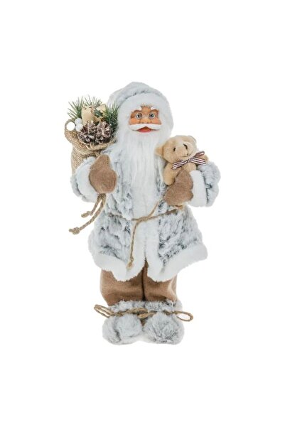 UnderShop Realistic Santa Claus Figurine White Gray with Fur and Teddy Bear 30 cm