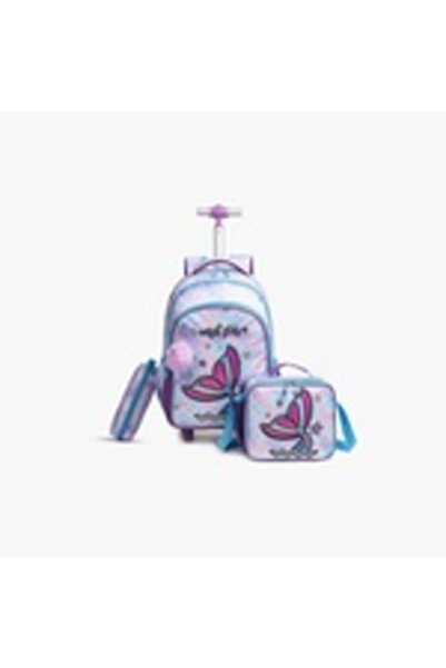 Eazy Kids School Trolley Bag 3-piece Set 18 inch with Lunch Bag and Pencil Case by Eazy Kids, Mermaid, Purple