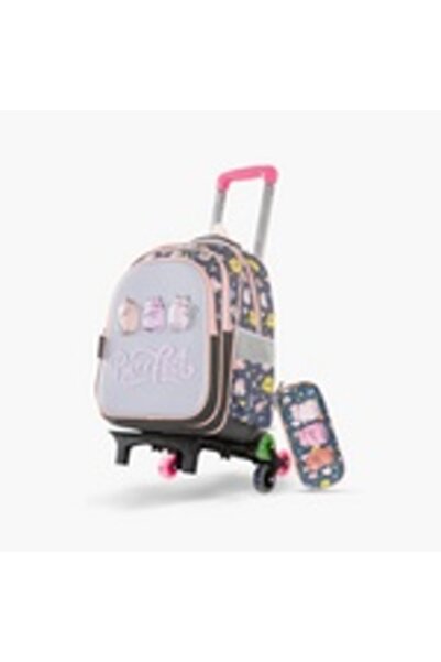 zmzm Easy Kids School Bag with Cart and Pencil Case - 16 Inch - Ideal - Gray