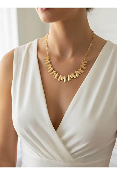 Luxiva el yapımı mat Altın Kaplama warsho Plise Görünümlü Zarif kadın Kolye